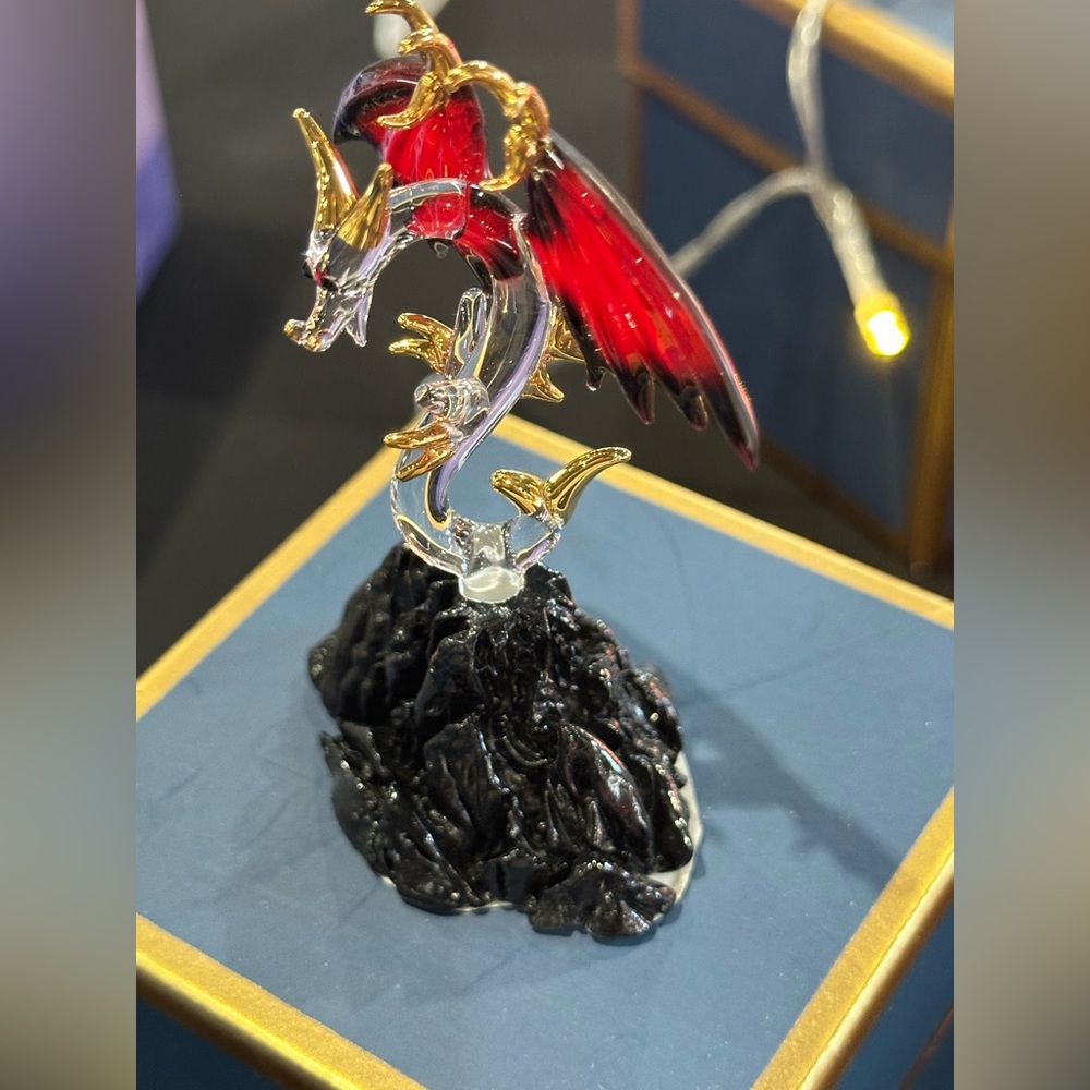 Glass Dragon Figurine with Red and Gold Accents. Glass Baron Scary Dragon - Picture 2 of 4